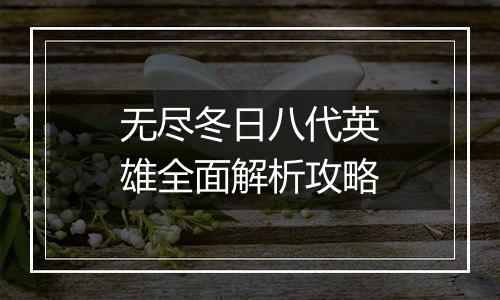 无尽冬日八代英雄全面解析攻略
