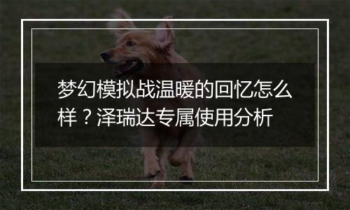梦幻模拟战温暖的回忆怎么样？泽瑞达专属使用分析
