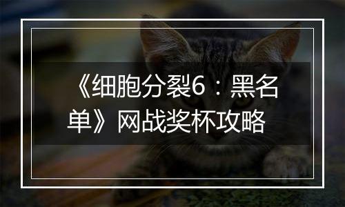 《细胞分裂6：黑名单》网战奖杯攻略