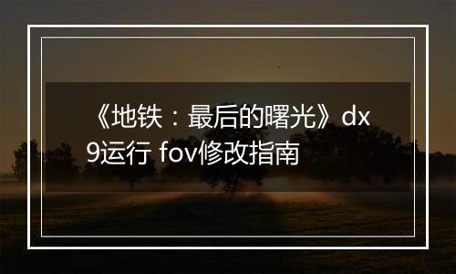 《地铁：最后的曙光》dx9运行 fov修改指南