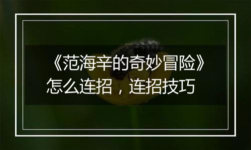 《范海辛的奇妙冒险》怎么连招，连招技巧