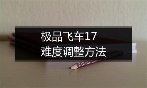 极品飞车17难度调整方法