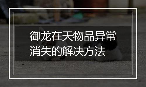 御龙在天物品异常消失的解决方法