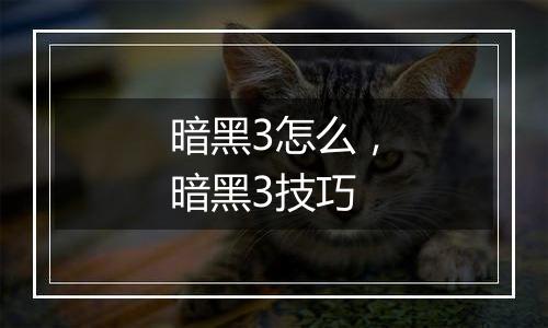 暗黑3怎么，暗黑3技巧