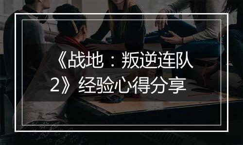 《战地：叛逆连队2》经验心得分享