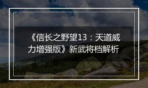 《信长之野望13：天道威力增强版》新武将档解析