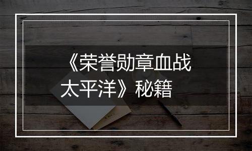 《荣誉勋章血战太平洋》秘籍