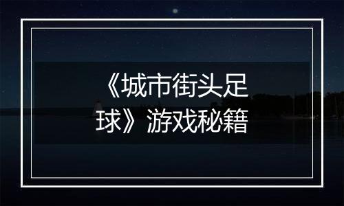 《城市街头足球》游戏秘籍