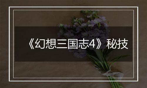 《幻想三国志4》秘技