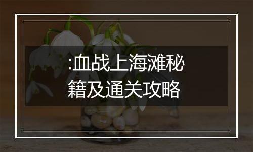 :血战上海滩秘籍及通关攻略